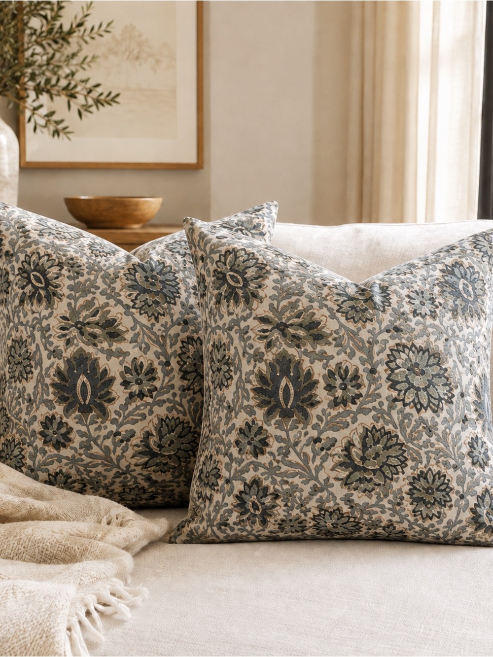 Indaba Home Rupi Block Print Pillow Covers Set of 2 20x20 Organic Cotton $198